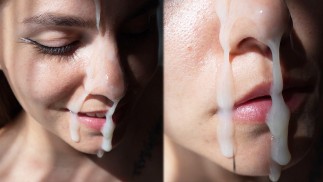 Hottie baise doggy et obtient une énorme éjaculation sur son Cute visage
