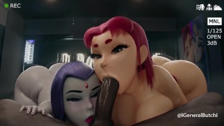 Starfire e Raven chupar um pau enorme