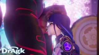 Raiden Shogun Genshin Impact aanbidt een grote mitachurl lul porno Hilichurl 60 FPS