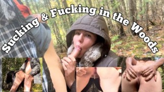 Sucer et baiser dans les bois avec creampie