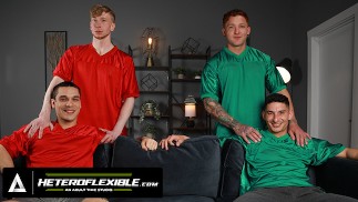 HETEROFLEXIBLE - Pareja gay cachonda Jim Fit y Jeremiah Cruze intentan balancearse con sus amigos de la universidad