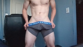 Hot Guy Strokes Big Dick and Bulge for Cum