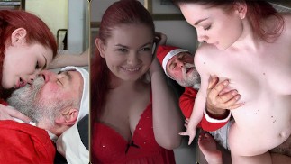 Święty Mikołaj pieprzy śliczną małą rudowłosą w jej słodką, ciasną cipkę na Boże Narodzenie
