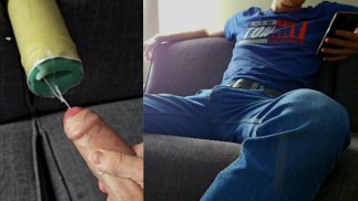 Un mec hétéro baise un masturbateur fait maison en regardant du porno