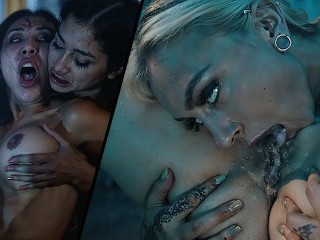 Possesed Babes Forbice e Mangiare L'un L'altro Fuori in Una Festa Di Scopata Lesbica