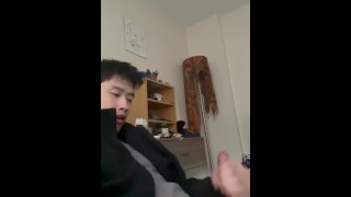 Cute Asian guy with a throbbing cock cums and moans