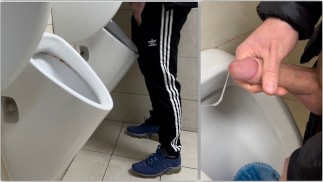 Un mec hétéro a joui dans les toilettes publiques pendant qu'un mec gay touchait sa bite