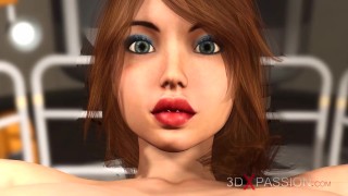 Machine à baiser et sexe fou. Homme Android joue avec une fille excitée dans les contraintes