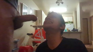 Asian Twink gets facial from white daddy cock