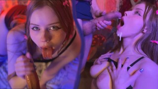 Gran corrida en las tetas y la cara, a la putita le encanta chupar
