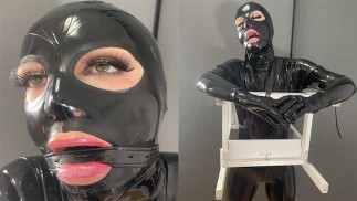 TouchedFetish - Couple en latex et BDSM en combinaison en caoutchouc Esclave soumis est ligoté bâillonné dans bondage