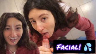 La morena chupa polla y se deja correr en la cara. 💦