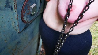 Scrubbing her tits on 1000 things in public