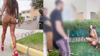 ホテルのロビーでのNakedと2人のMenのオナニー