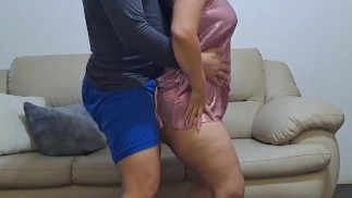 Dancing mother-in-law can't stand the hard cock rubbing against her big ass and it gets very hot.