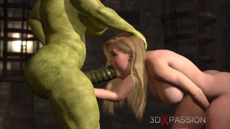 Futa ork s obrovským pérem tvrdě šuká sexy blondýnka děvka na hradě