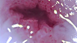 Cervix palpitant, dilaté, battement de coeur, gros plan extrême, superbe, ASMR