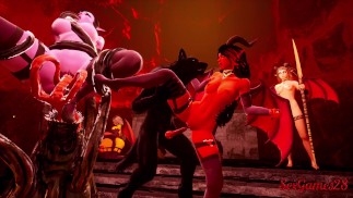Orgia infernal entre seres com paus grandes, furries e súcubo sexy e com tesão no sexo selvagem