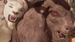 Velký Lev cums uvnitř Minotaur Grok | (Chlupatý Gay Sex) | Divoký život Furries