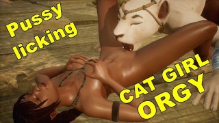 Furry Lesbian ORGY with Cat Girls and Harem Girls - scene from Tribute to the Fertility King - Seaso