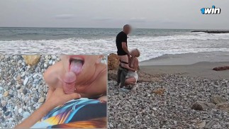 J'ai fait une pipe et avalé tout le sperme sur la plage