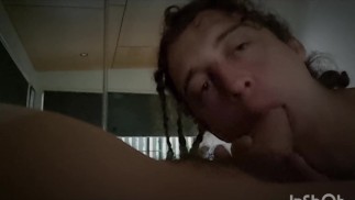 Feeding cum to little slut
