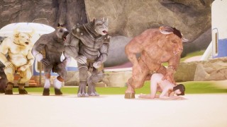 Deze gigantische harige monsters neukten me een voor een! Seven jongens neuken een meisje