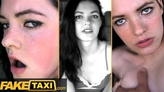 Fake Taxi - morena de 18 anos com sardas e gozadas de corpo pequeno em um pau muito grande