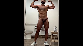 Daniel shoots load in gym bathroom