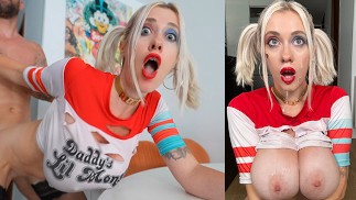 Harley Quinn velká prsa, hluboká hrdlo, tvrdý sex až semeno v puse - POV COSPLAY