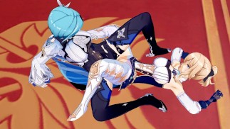 Jean e Eula Scissor em seu escritório [Genshin Impact Hentai Yuri]