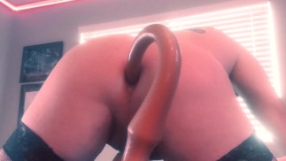 Trans Sissy bierze anal z dildo o długości 2 stóp