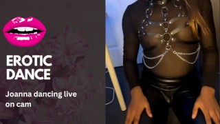 Joanna danse érotique en direct Fetish pantalon en cuir harnais Sissy Slut Slave