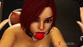 Foda anal dura com garota ruiva de algemas e futa quente com um pau grande