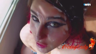 POV: Goth girlfriend sucks your cock after a hard day at work until she gets a huge facial