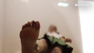Giantess schoolgirl crushes bad shrunken student for punishment