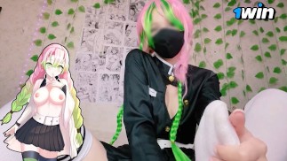 anime girl cosplay mitsuri kanroji masturbates creamy pussy to amazing orgasms