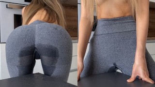 Dívka shrbený stůl až legíny plné stříkaček