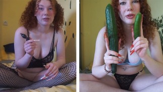 Ginger teen 18yo stuffs her holes!!
