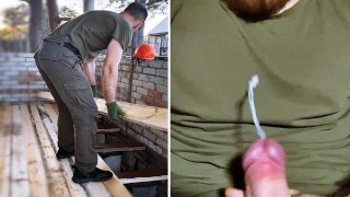 Construtor masturbando pau gostoso depois do trabalho! Grande carga de esperma!