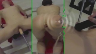 Onderdanige student slaaf wordt geneukt door de neukmachine en squirt over haar heen