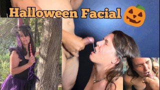 Halloween GRANDE CAZZO Sborra in bocca facciale da Horny Wet Witch