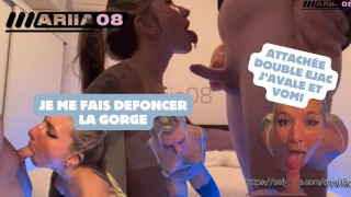 Fille française attachée se fait baiser la gorge et double éjaculation que j'avale