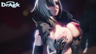 Arlecchino fode um grande galo hilichurl com seus peitos enormes 3D Paizuri Animation Genshin Impact