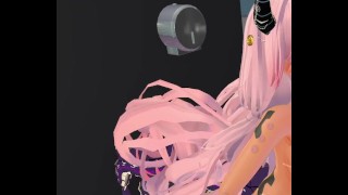 Menina de pele escura deepthroats enorme vibrador