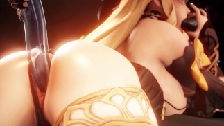 Navia zuigt zachtjes een grote hilichurl lul terwijl ze haar kont gevuld krijgt door een dildo - 3D Genshin Impact