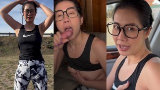 Hot Fitness Asian MILF v těsných kalhotách na jógu v prdeli modelem náboráře