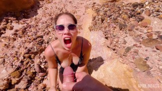 Beach day drinking more than 4 liters of piss, messy, deep throat and cum on my slutty face!