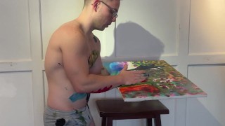 Muscle Twink používá své tělo k vytvoření fauvistické malby a pak Cums na ni