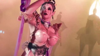 Stripper asiática peituda mostra seus peitos grandes em 3D